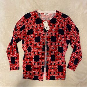 NWT Crown and Ivy Navy & red cardigan sweater